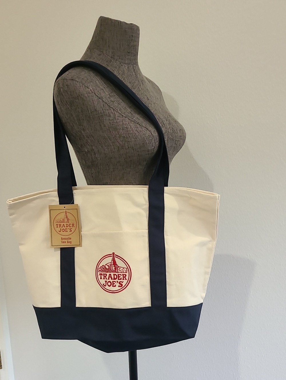 Trader Joe's Full Size Bule Canvas Tote NWT